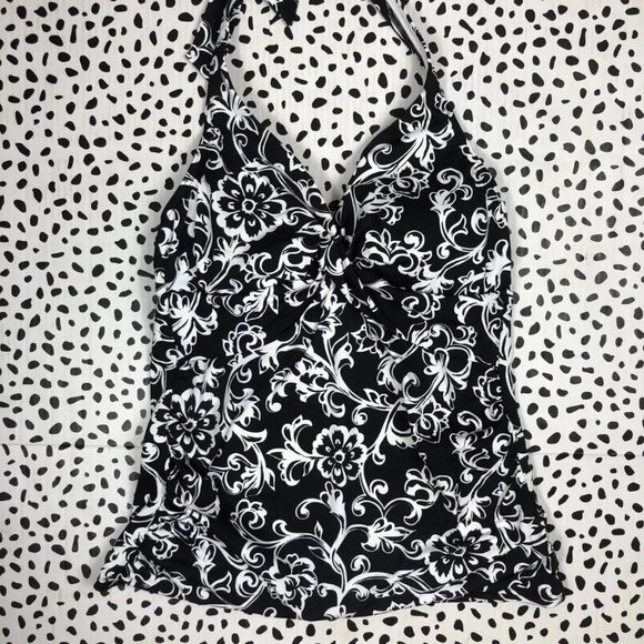 Lands' End Black White Gray Floral Ruched Halter Swim Tankini Top - Picture 9 of 9